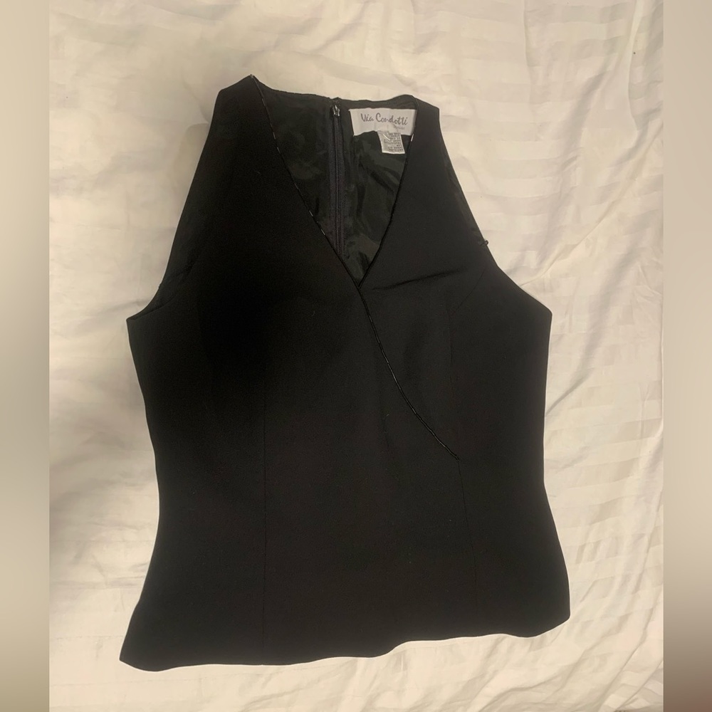 Vintage Via Condotti black blouse tank top with beading detail